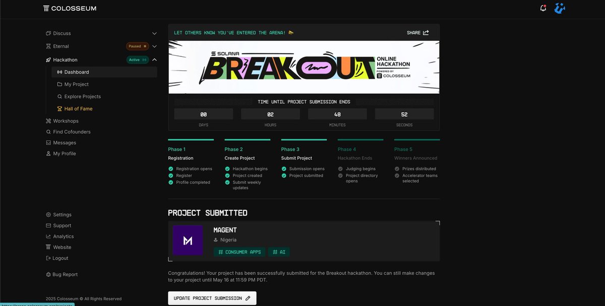 We've submitted our project for the Colosseum Breakout Hackathon, as well as other side tracks on SuperteamEarn.

The work is not done yet, we just got started!!!