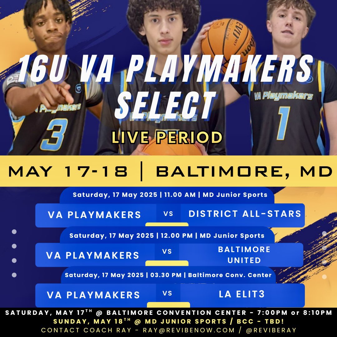reviberay's tweet photo. Alright! 

Our 16U @VaPlaymakers Select squad has another opportunity at success this weekend in the great city of Baltimore, MD. 

This week we made an emphasis on playing Selfless Defense, the importance of Defensive Communication, and where to realize Defensive Anticipations. 

College Coaches in attendance @MadeHoops - We’ll see you Saturday, 3:30PM, Court 8!