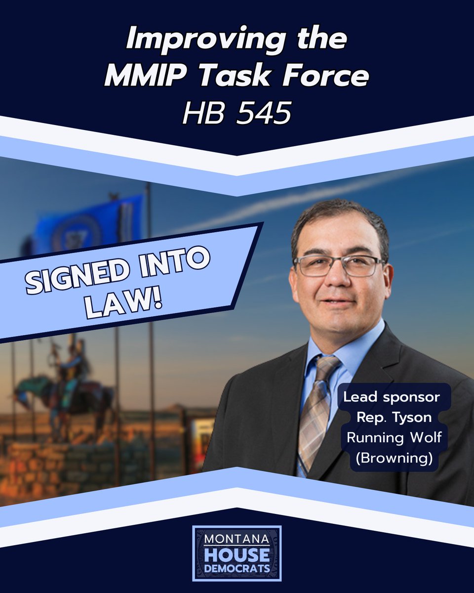 MTHouseDems's tweet photo. Rep. Tyson Running Wolf (Browning) has fought for years for resources to fight the epidemic of Missing and Murdered Indigenous People. His bill to strengthen the MMIP State Task Force by making sure it also addresses cases of murder has become law. https://t.co/BAdQSWJG24