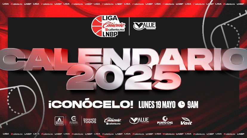 Liga Caliente.mx LNBP (@lnbpoficial) on Twitter photo CONOCE EL CALENDARIO DE LA TEMPORADA 2025 🏀
📆Lunes 19 de Mayo
⏰ 9:00 am
Liga Caliente.mx LNBP 🔥🏀
#MarcandoLaDiferencia #Temporada2025
<a href="/calientesports/">Caliente Sports</a> @puntochg @valuegf <a href="/CajaMexicana/">Caja Popular Mexicana</a> <a href="/VoitMexico/">Voit México</a> CONOCE EL CALENDARIO DE LA TEMPORADA 2025 🏀
📆Lunes 19 de Mayo
⏰ 9:00 am
Liga Caliente.mx LNBP 🔥🏀
#MarcandoLaDiferencia #Temporada2025
<a href="/calientesports/">Caliente Sports</a> @puntochg @valuegf <a href="/CajaMexicana/">Caja Popular Mexicana</a> <a href="/VoitMexico/">Voit México</a>