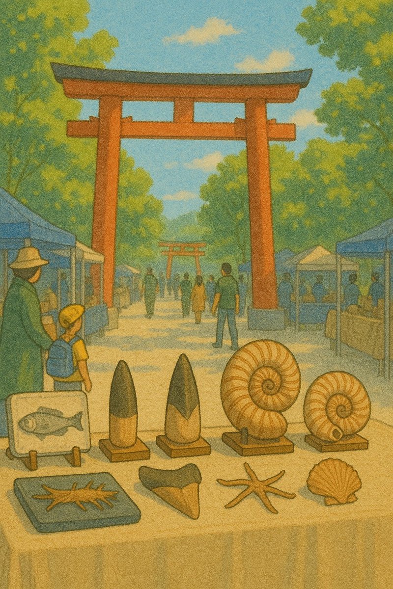 明日5/18、福岡市の護国神社で行われる蚤の市に初出店⛩️

当日はスペシャルイベントも開催！
① 蚤の市だけのセール商品あり
② 5,000円のご購入ごとに1回引ける「化石くじ🎯」の開催（先着30名様）
※1等はスピノサウルスの歯（オリジナル台座付）
※各種キャッシュレス決済に対応
