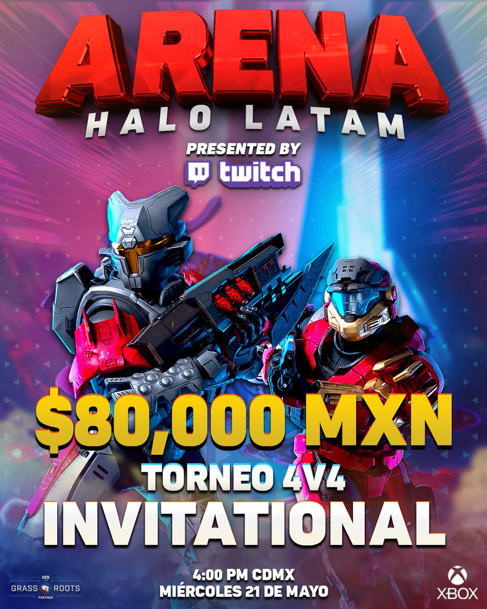 ✨¡Presentamos #ArenaHaloLATAM edición <a href="/TwitchLatam/">Twitch LATAM</a> INVITATIONAL!✨
💰$4000 USD / $80,000 MXN Prize pool
🗓️Miércoles 21 de Mayo
⏰4PM CDMX
Si quieres participar comenta esta publicación o manda mensaje privado para tomarte en cuenta. 📝⬇️
