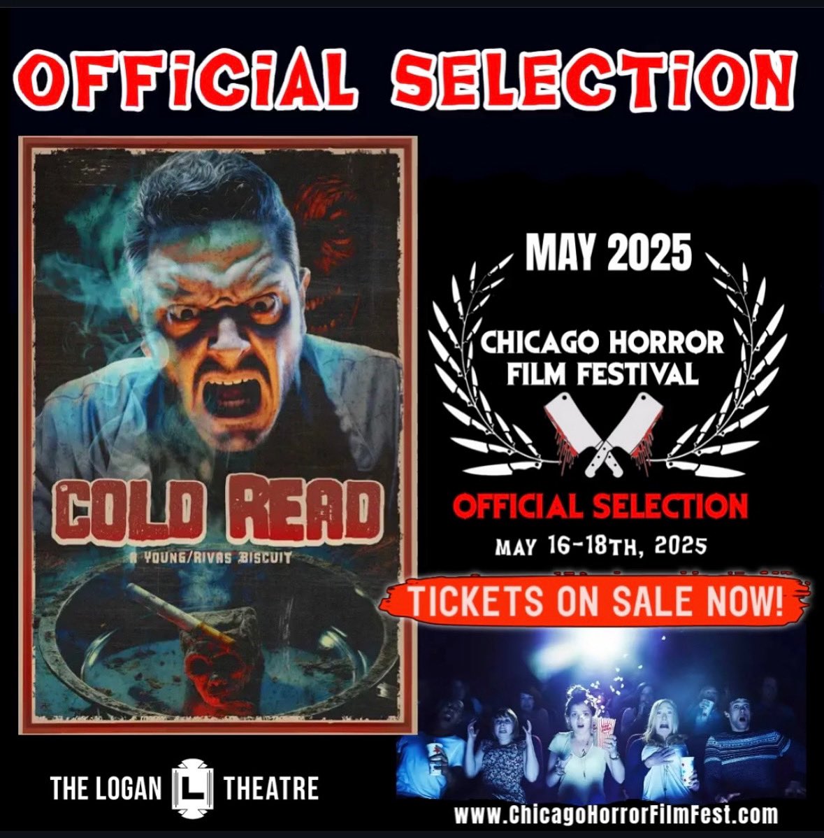 Daniel_L_Rivas's tweet photo. You’re invited to witness the chaos. Cold Read plays this Sunday in Chicago. Pull up. #chicagohorrorfilmfestival #movies #horror https://t.co/FwJPRdwDsb