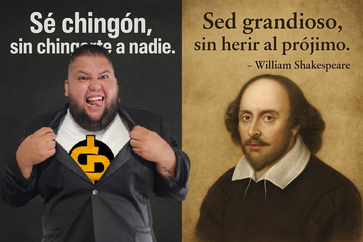 Mi filosofía de vida, pero traducida con mi amigo William Shakespare.

> Dos estilos, una misma verdad:
✔ William Shakespeare lo escribió con pluma.
✔ Yo lo grité con huevos.

Sé grande. Pero no culero.

#SéChingón #ShakespeareSeRíe #FraseDelDía