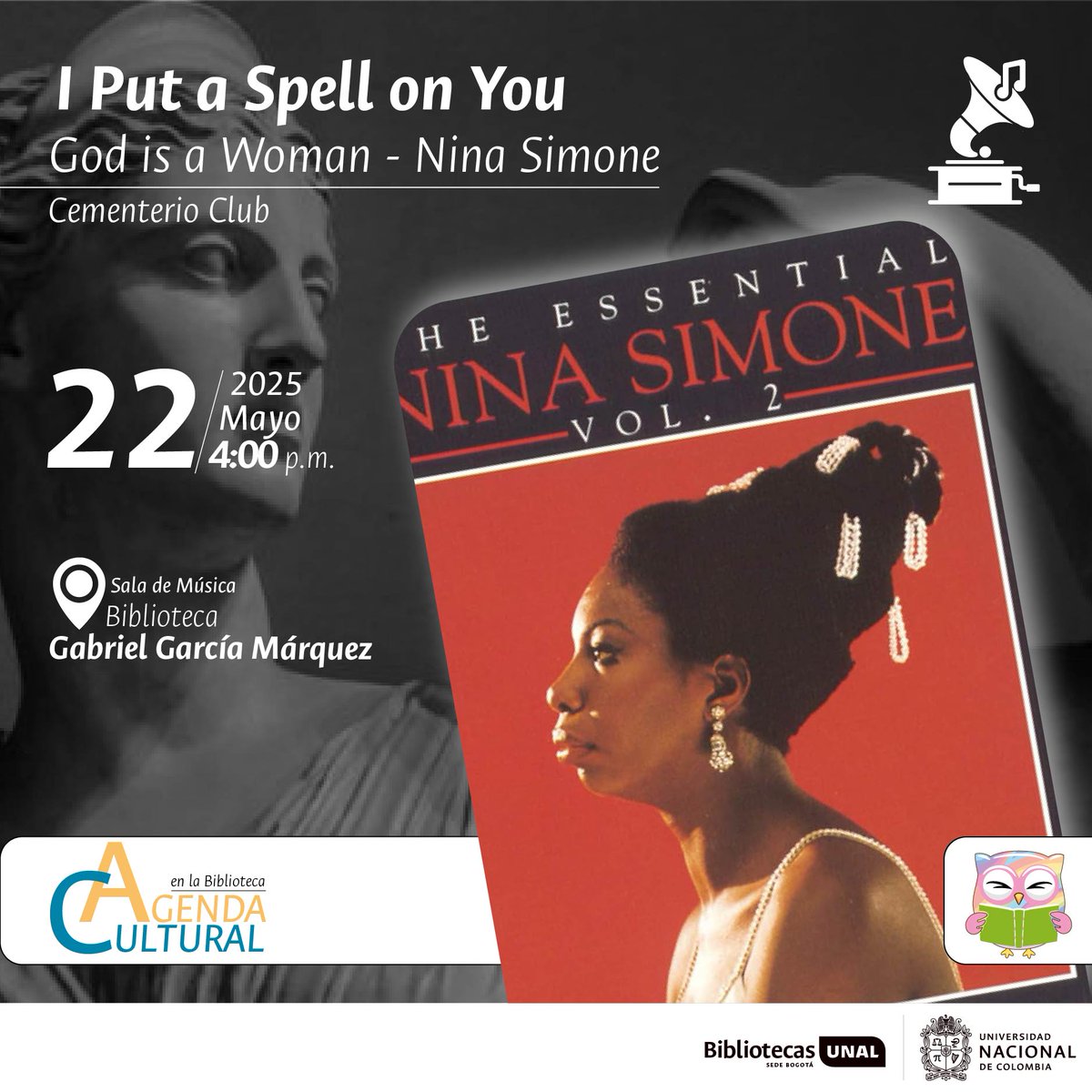 bibliounalbog's tweet photo. 🔊CEMENTERIO CLUB🎵

I Put a Spell on You
God is a Woman - Nina Simone

Nina Simone enfrentó el racismo desde niña y convirtió su dolor en arte. I Put a Spell on You capturó su fuerza y la catapultó al mundo como la High Priestess of Soul. https://t.co/cY8Y0k2FJw