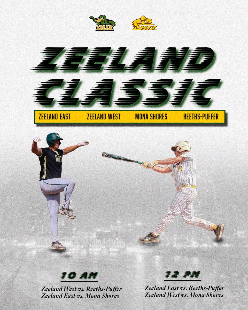 ‼️ SATURDAY GAMEDAY ‼️

Come out to the Zeeland Baseball fields tomorrow (Saturday) for the Zeeland Classic! We, along with our friends <a href="/ZE_Baseball/">Zeeland East Baseball</a> across the path, are hosting Reeths-Puffer &amp; Mona Shores from Muskegon. #GoDux #FAST