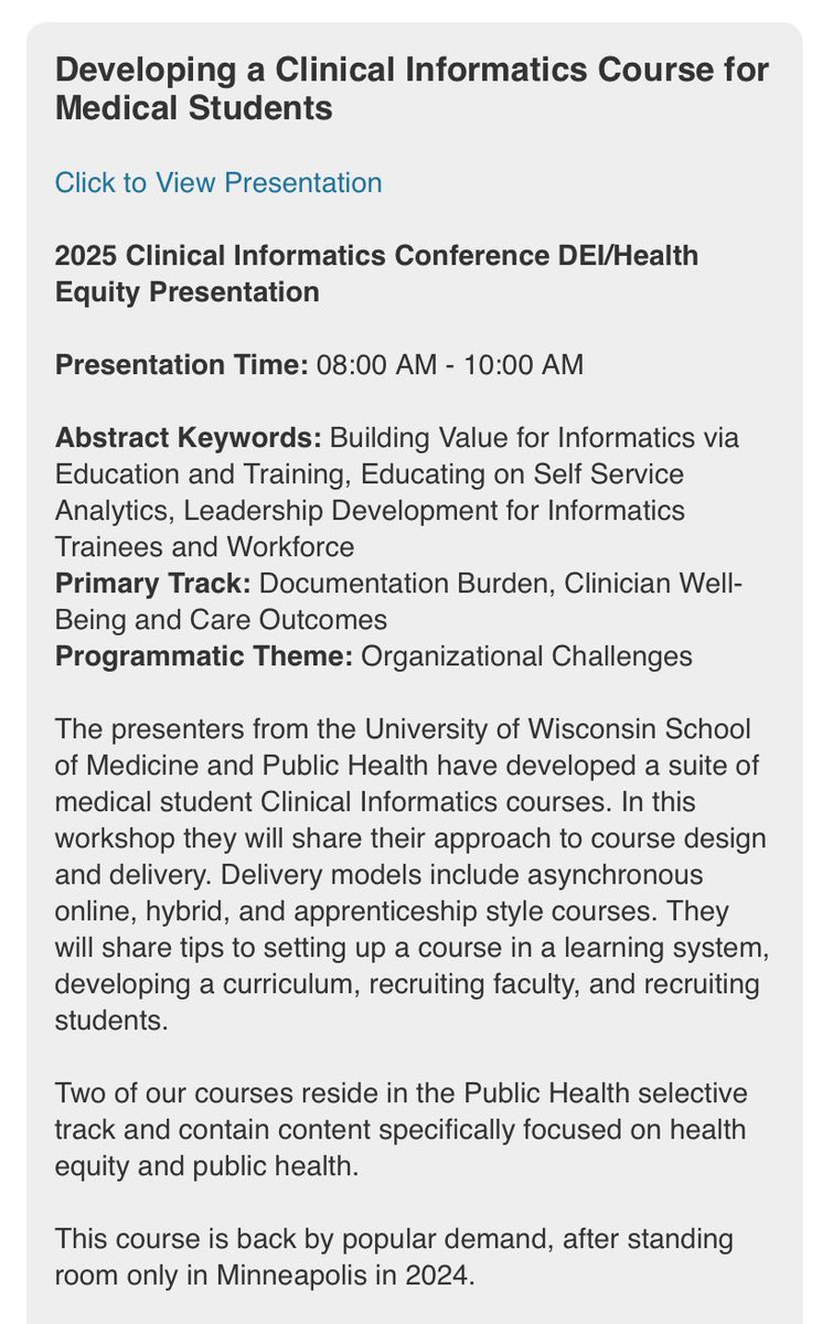 UW Applied Clinical Informatics (@uwinformatics) on Twitter photo Heading to <a href="/AMIAinformatics/">AMIA</a> #CIC25 in Anaheim ☀️? So are we!
We hope to see you at our workshop on developing a clinical informatics course for medical students (Tuesday 8-10 am, Avila A) - see you there!
<a href="/p_kleinschmidt/">Peter Kleinschmidt</a> <a href="/heidi_twedt/">Heidi Twedt, MD</a> <a href="/dfs_77/">Dave Schneider</a> Heading to <a href="/AMIAinformatics/">AMIA</a> #CIC25 in Anaheim ☀️? So are we!
We hope to see you at our workshop on developing a clinical informatics course for medical students (Tuesday 8-10 am, Avila A) - see you there!
<a href="/p_kleinschmidt/">Peter Kleinschmidt</a> <a href="/heidi_twedt/">Heidi Twedt, MD</a> <a href="/dfs_77/">Dave Schneider</a>
