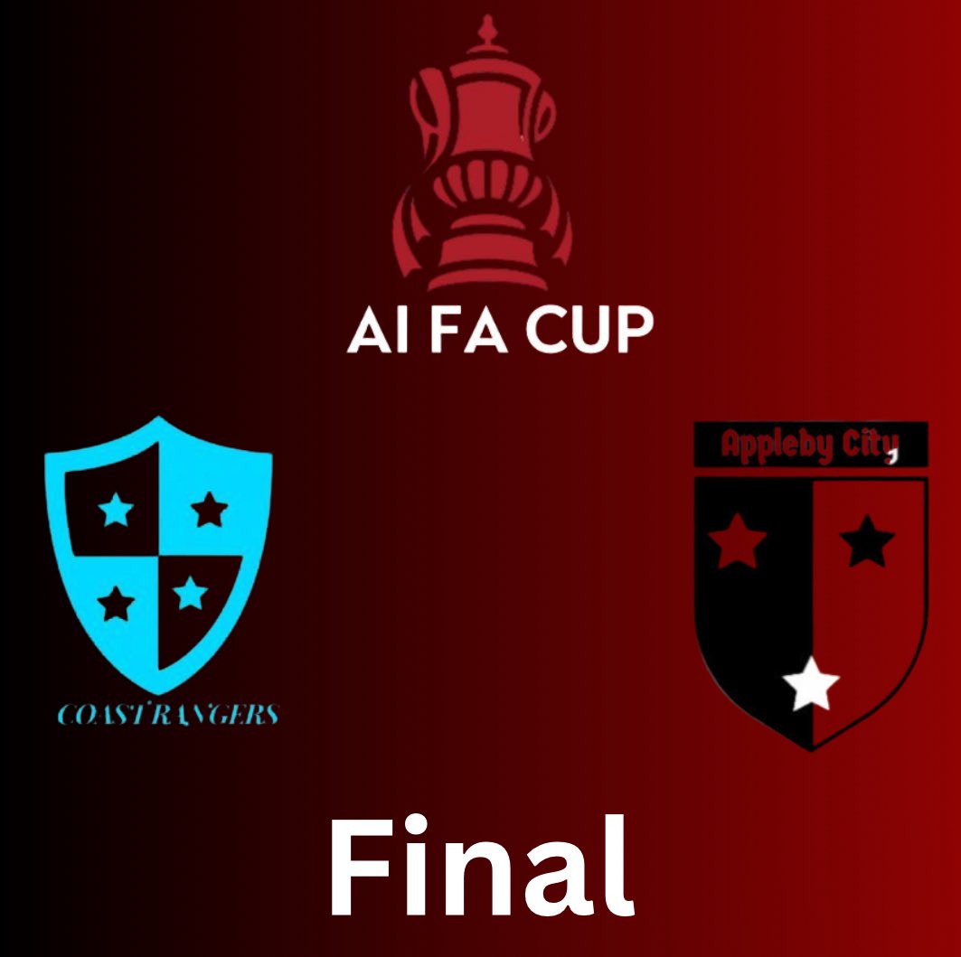 The stage is set for our first ever AI FA Cup final!

#GloryAwaits both of these teams but only one can claim it 

<a href="/CoastRangersTE/">Coast Rangers FC</a> face <a href="/ApplebyCityFC/">Appleby City</a> 

#AIFACup