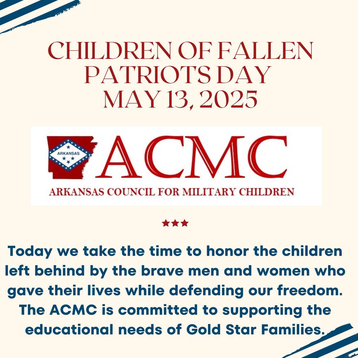 May 13th we honor the amazing children of our fallen patriots: Your strength and resilience inspire us all. We remember their sacrifice and honor their memory. ✨🇺🇸