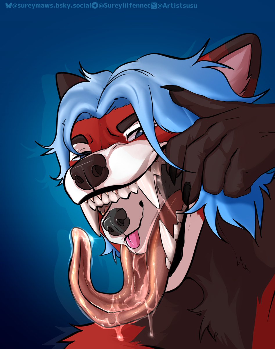 The last look a prey gets with their muzzle still poking out is always the best~ 
View of the outside world framed by teeth

Art is done by <a href="/ArtistSusu/">sureymaws.bsky.social 🌟</a>