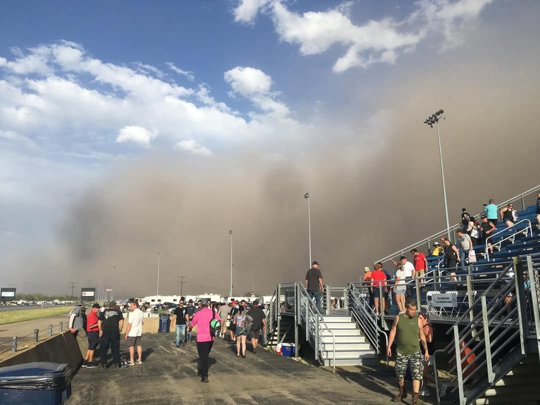 All activity was suspended today at the NHRA event at Route 66 Raceway for...a dust storm? 🤪