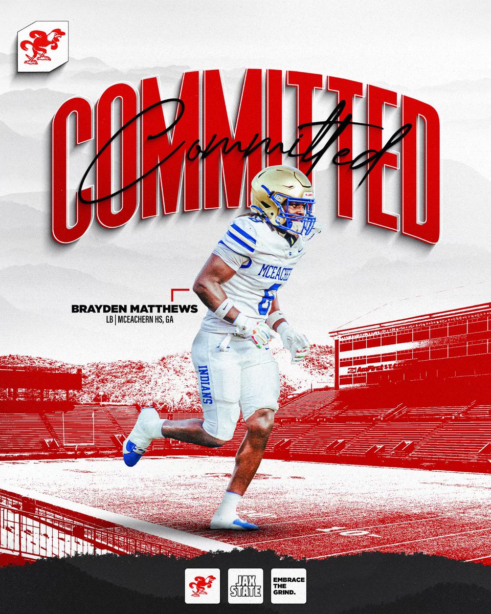Brayden Matthews (@braydematthews) on Twitter photo With deep conversation with god, my family, and coaches I will be committing to Jax State University‼️‼️
<a href="/McEachernFtball/">McEachern Football</a>
<a href="/McEachernRecrui/">McEachern Football Recruiting</a>
<a href="/CoachReid99/">Kareem Reid</a>
<a href="/coachhadley1/">Carlton Hadley Jr</a>
<a href="/Shepp42/">Aaron Sheppard</a>
<a href="/247recruiting/">247Sports Recruiting</a> <a href="/On3Recruits/">On3 Recruits</a> @JohnGarcia_fr
<a href="/ChadSimmons_/">ChadSimmons</a> <a href="/RivalsFriedman/">Adam Friedman</a> <a href="/adamgorney/">Adam Gorney</a> <a href="/CJacksonPRZ/">Connor Jackson</a> With deep conversation with god, my family, and coaches I will be committing to Jax State University‼️‼️
<a href="/McEachernFtball/">McEachern Football</a>
<a href="/McEachernRecrui/">McEachern Football Recruiting</a>
<a href="/CoachReid99/">Kareem Reid</a>
<a href="/coachhadley1/">Carlton Hadley Jr</a>
<a href="/Shepp42/">Aaron Sheppard</a>
<a href="/247recruiting/">247Sports Recruiting</a> <a href="/On3Recruits/">On3 Recruits</a> @JohnGarcia_fr
<a href="/ChadSimmons_/">ChadSimmons</a> <a href="/RivalsFriedman/">Adam Friedman</a> <a href="/adamgorney/">Adam Gorney</a> <a href="/CJacksonPRZ/">Connor Jackson</a>
