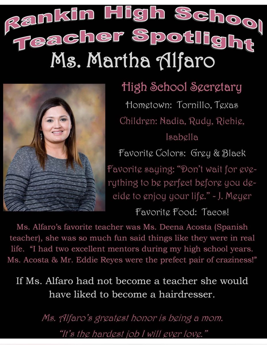 It’s posts like this one from former students that makes me want to continue working for Tornillo ISD. Knowing that I make a difference in our students fills my heart with joy. Thank you Ms. Martha Alfaro. May God continue blessing you and your lovely family. #TISDProud