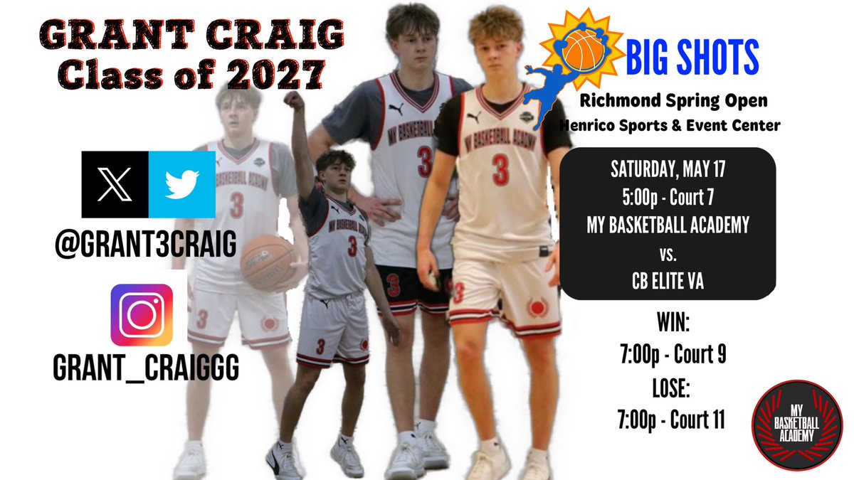 My schedule for Big Shots Richmond Spring Open
Playing 17u bracket