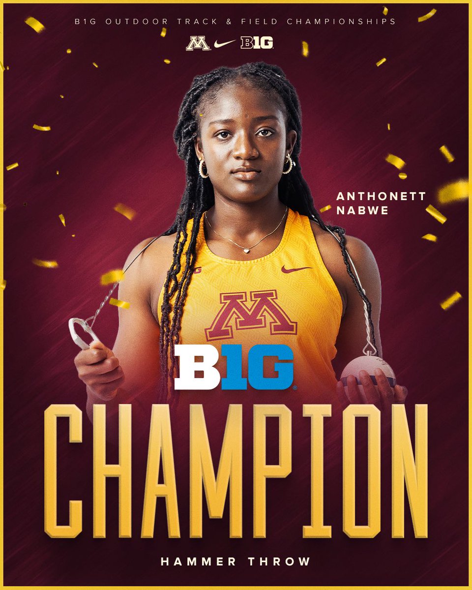 BIG. TEN. CHAMPION! 〽️

Anthonett Nabwe 🇱🇷 wins the hammer throw with a <a href="/bigten/">Big Ten Conference</a> MEET RECORD and LIFETIME BEST 69.85m (229-2)!  #B1GTF