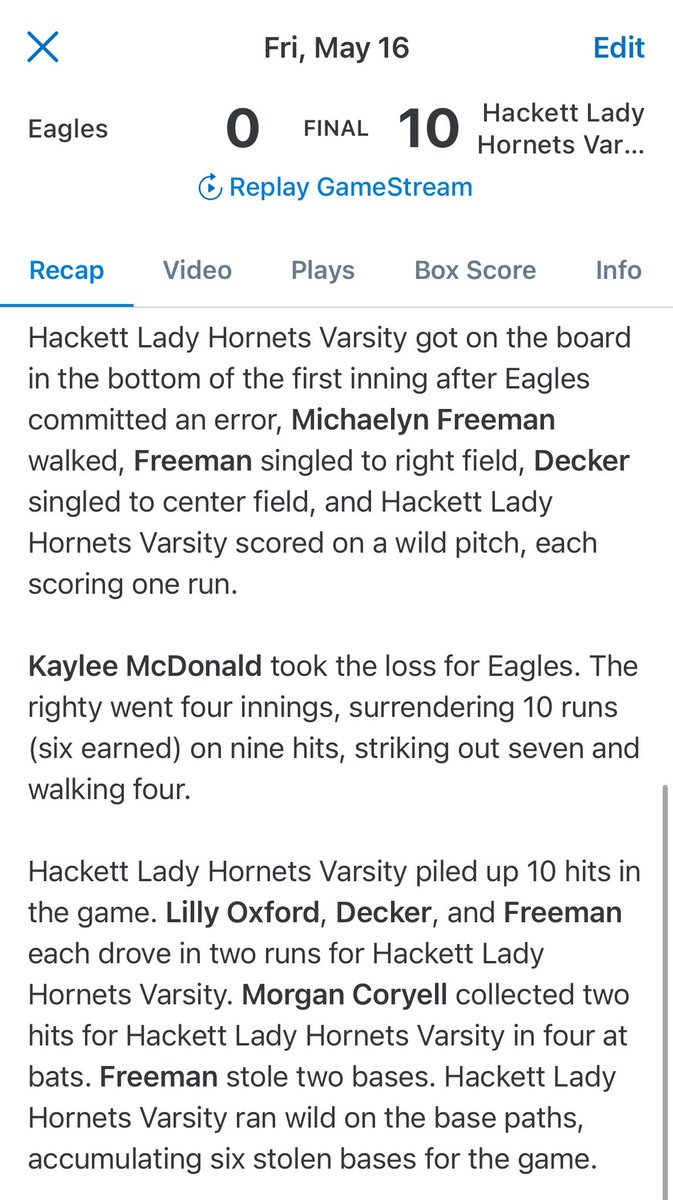 Hackett Lady Hornets Softball tweet media