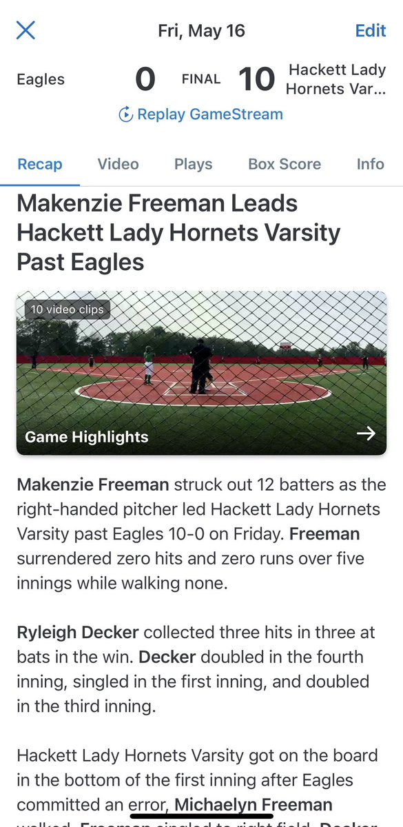 Hackett Lady Hornets Softball tweet media