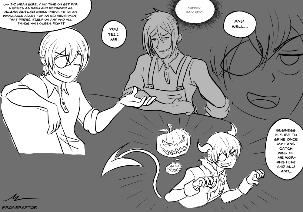 RoseRaptorArt's tweet photo. I'm gonna end up with 5 AUs for these idiots at the rate I keep thinking of ideas lmao. Happy I managed to get this far with it tho. Their banter is just 🤌
Part 3 of ???
#BlackButler #Kuroshitsuji #ModernAU #ActorAU #RetailAU #GamerAU??? #SebastianMichaelis #CielPhantomhive https://t.co/O19Wvaaz6C