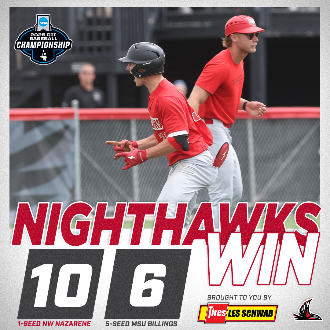 Nighthawks win!! NNU avoids elimination and advances to Saturday's regional final with a 10-6 win over Montana State Billings!

NNU will play the winner of MSUB and Point Loma tomorrow night at 6 PM with a bid in Super Regionals on the line.

nnusports.com/news/2025/5/16…