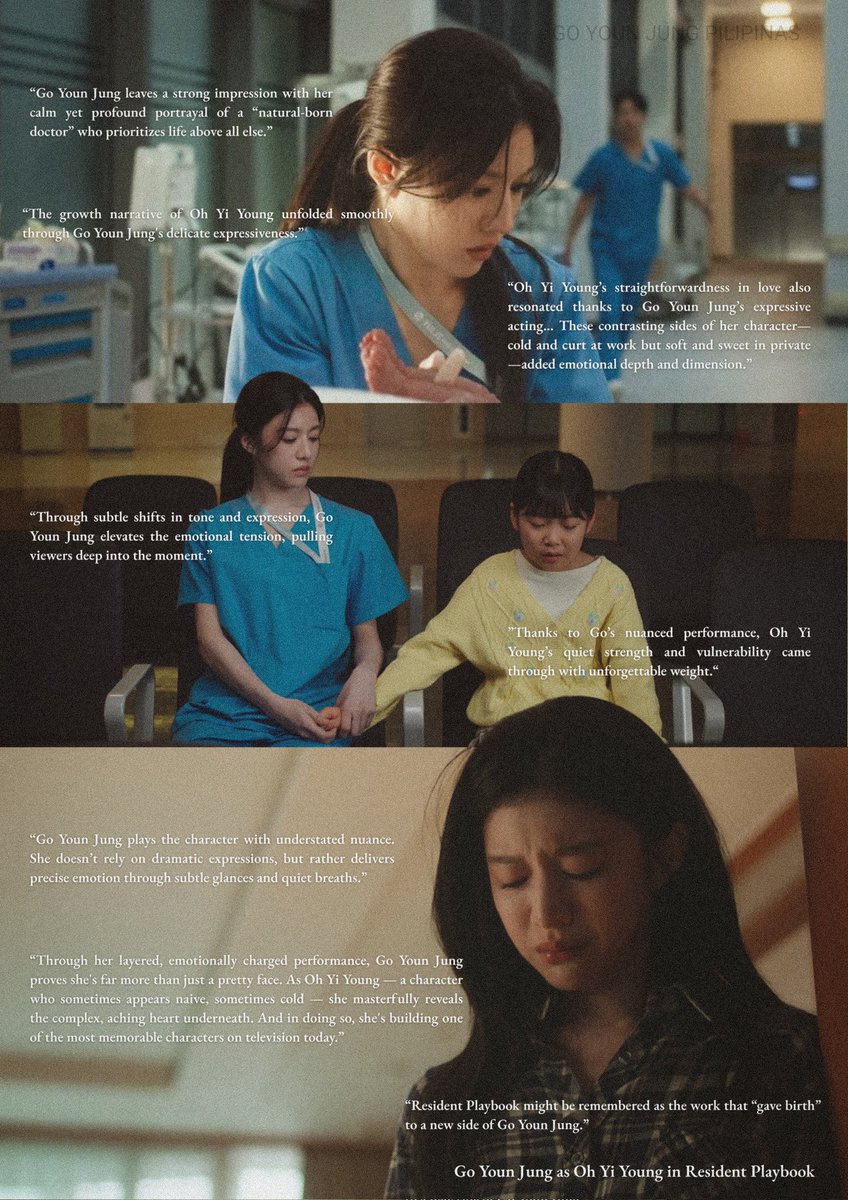 gyjpilipinas's tweet photo. Critics are praising Go Youn Jung’s performance in Resident Playbook, highlighting her emotional depth and nuanced portrayal of Oh Yi Young. We've highlighted what they've said about our actress 🫶
Don't forget to watch the finale tonight and tomorrow 😍
#GoYounJung #고윤정 #ResidentPlaybook #언젠가는슬기로울전공의생활