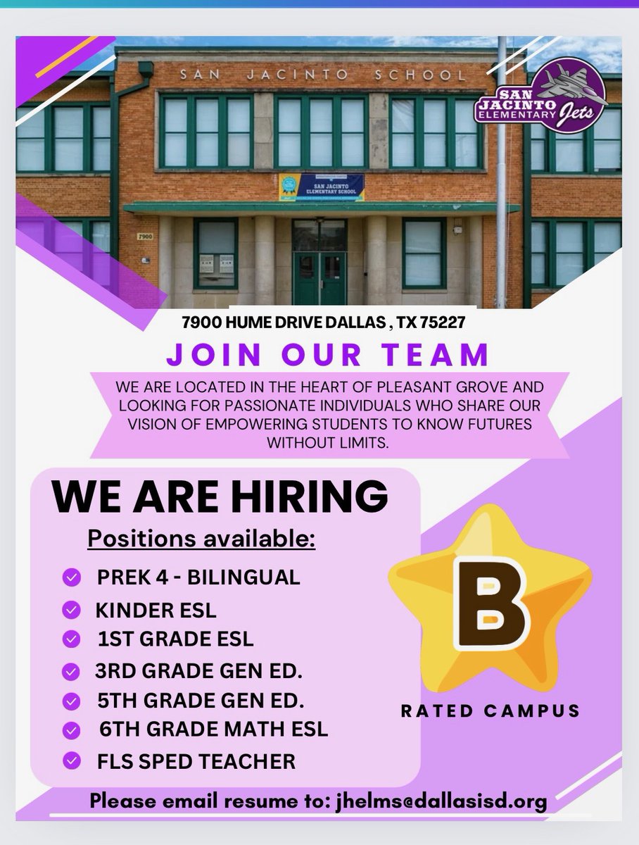 MrsNolan_Rocks's tweet photo. We are looking for eager teachers who want to see our students SUCCEED AND SOAR! Find us at Skyline tomorrow for the Job Fair. #Jets https://t.co/01S9OeB0Sl