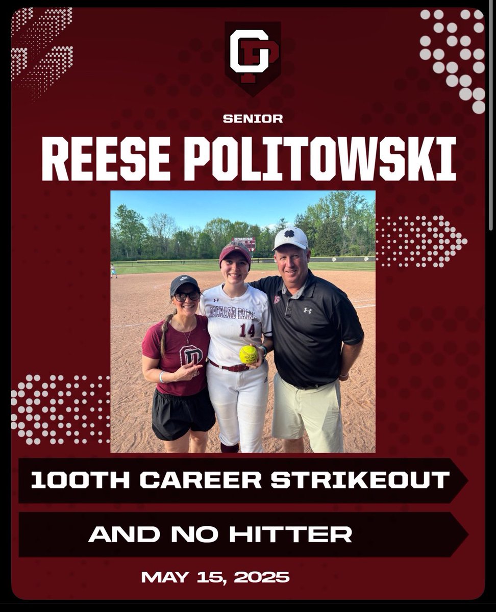 Reese Politowski (@politowskireese) on Twitter photo Yesterday I hit a goal I have been working towards for three years! I officially hit 100 career strikeouts! On top of that I threw a no hitter on my senior night!! I can’t wait to see where this team goes! <a href="/VarsitySoftbal5/">OP Varsity Softball</a> <a href="/JohnCarrollSB/">John Carroll University Softball</a> <a href="/jesserosenhahn/">Jesse Rosenhahn</a> <a href="/CoachScibelli/">Coach Tony</a> Yesterday I hit a goal I have been working towards for three years! I officially hit 100 career strikeouts! On top of that I threw a no hitter on my senior night!! I can’t wait to see where this team goes! <a href="/VarsitySoftbal5/">OP Varsity Softball</a> <a href="/JohnCarrollSB/">John Carroll University Softball</a> <a href="/jesserosenhahn/">Jesse Rosenhahn</a> <a href="/CoachScibelli/">Coach Tony</a>