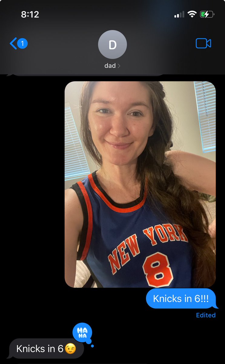 HopeFaison's tweet photo. No matter the distance between us, dad and I will be cheering for our team together. #LetsGoKnicks https://t.co/VALLLTOCmO