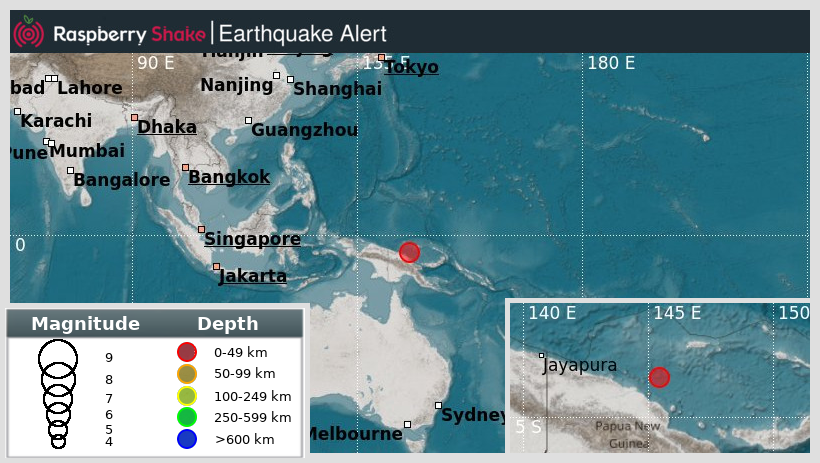raspishakEQ's tweet photo. Preliminary M5.1 #Earthquake
ID: #rs2025jpshbp
169km from #Angoram, #NearNorthCoastOfPapuaNewGuinea
2025-05-17 00:45 UTC
Source: #GFZ
@raspishake
Join the largest #CitizenScience EQ community ➡ https://t.co/Y5O0dgJqJF
EVENT ➡ https://t.co/hzSQdAZiNg https://t.co/r2bJJWzkuq