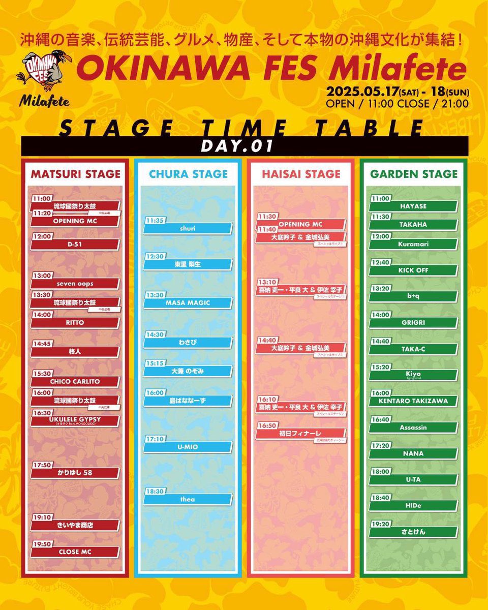 アクシデント①
支給されたシャツのボタンが閉まらない

OKINAWA FES Milafete
代々木公園で2日間！
関東近郊の方！是非顔出してください🙆‍♂️