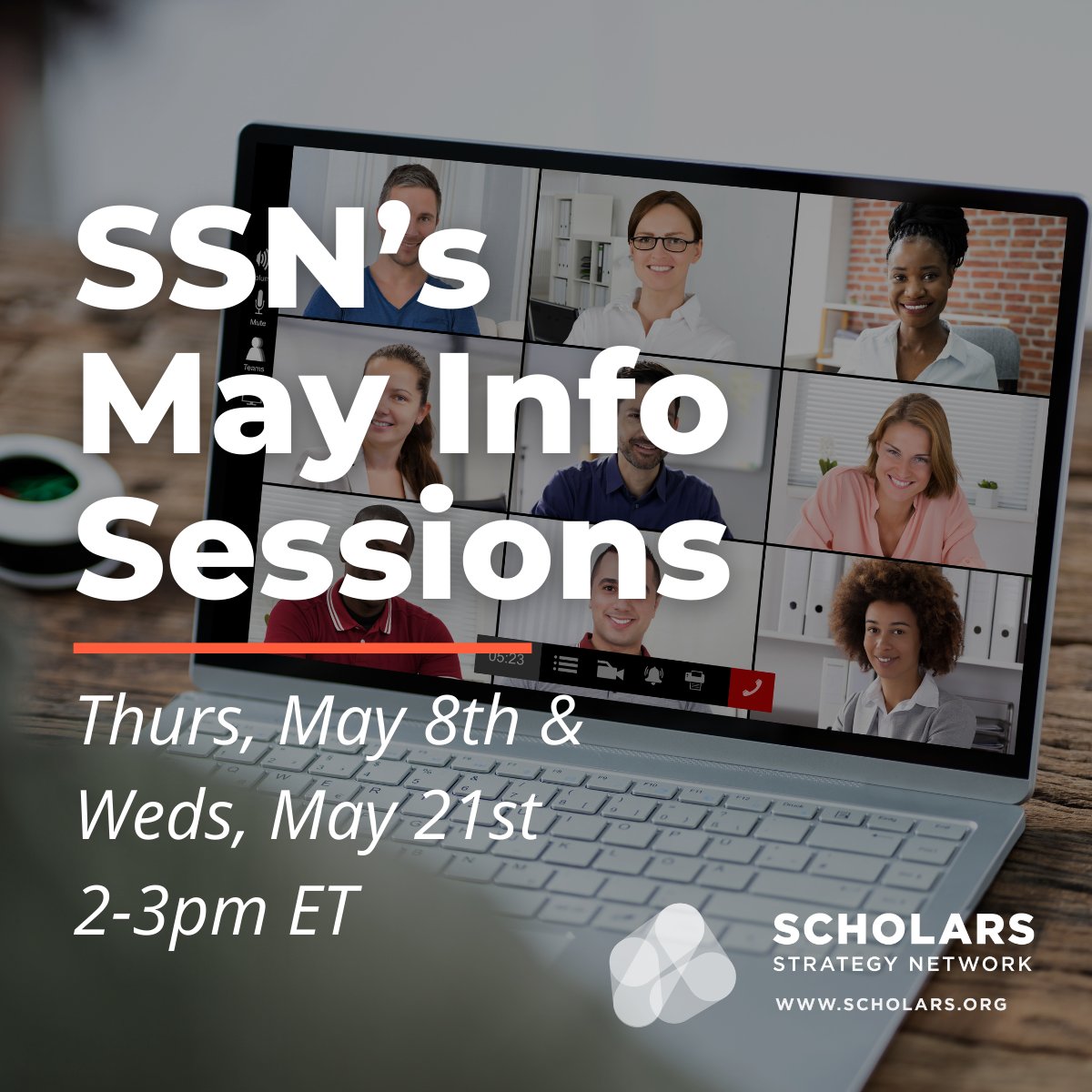 Interested in joining the <a href="/SSNScholars/">Scholars Strategy Network (bsky: @scholars.org)</a>?

Come to our Info Session on Weds, May 21st at 1 pm CDT  to meet staff, learn about membership, and start brainstorming a policy or media piece.

✅ Open to all interested scholars
🔗 Register here:
scholars.my.salesforce-sites.com/event/home/ssn…