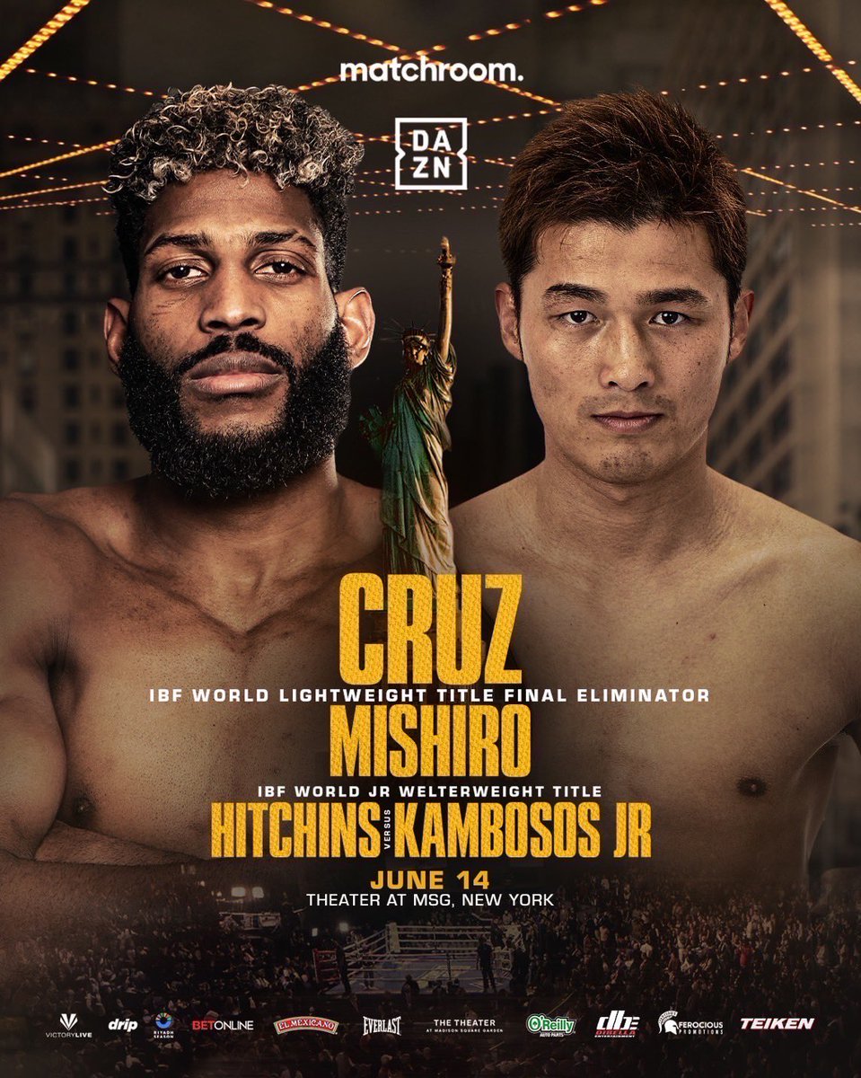 試合が正式に決定しました
6月14日ニューヨークMSG
IBFライト級挑戦者決定戦
VSアンディクルス

これまで下馬評は何度も覆してきてるので
この試合も覆します