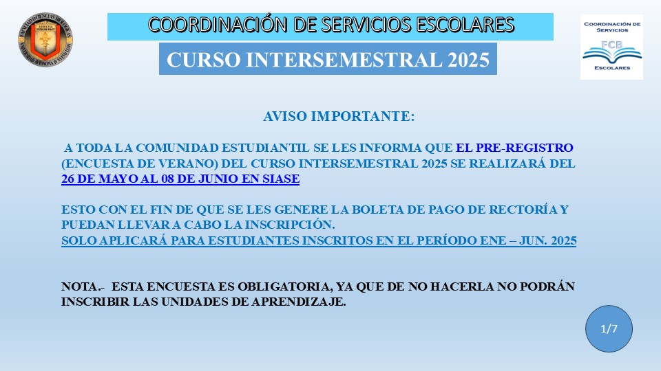 Información importante sobre los pasos y pre-registro de encuesta para el Curso Intersemestral 2025

Ver Pasos Pre-registro Encuesta de Verano: fcb.uanl.mx/nw/images/Avis…