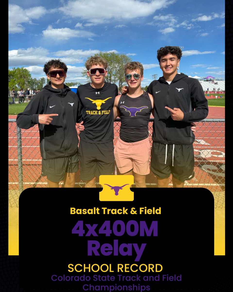 The 4x400M relay team finished their season out with one last SCHOOL RECORD, improving it to 3:31.58! A 14th place finish at the CO State T&amp;F Championships! 

El equipo de relevos 4x400 m terminó la temporada con un último récord escolar, ¡mejorándolo a 3:31.58! ¡Puesto 14!