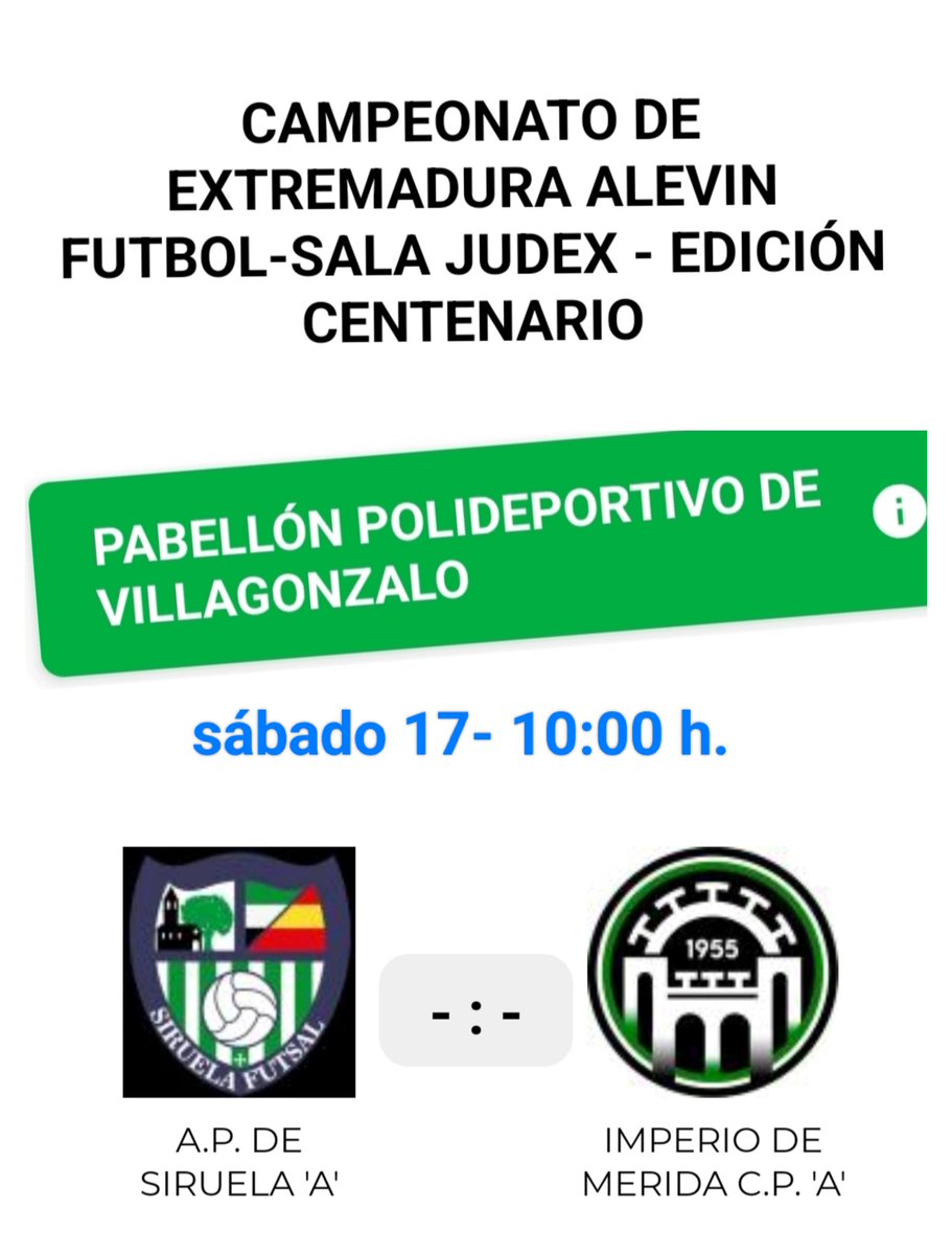 📣📣CAMPEONATO DE EXTREMADURA📣📣
El alevín sala juega la final del Campeonato de Extremadura después de una gran temporada.
Ilusión,trabajo, constancia⚽
💚🤍💙