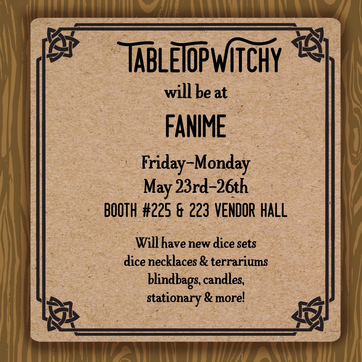 TableTopWitchy's tweet photo. Forgot to update but we'll be at @FanimeCon  over Memorial Weekend! Same spot as last year and will have alot of blind bags and loot bags! https://t.co/5xtc3hdbfB