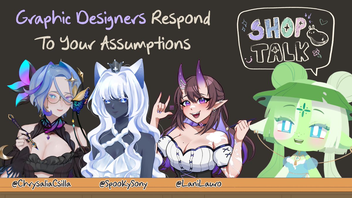 Our next edition of Shop Talk features 3 incredible graphic designers, <a href="/ChrysaliaCsilla/">Chrysalia Csilla 🦋✨ Vtuber</a> <a href="/SpookySony/">✘ sony</a> &amp; <a href="/lanilauro/">Lani ✦ VGen</a>! 

Catch it on Thursday, May 22 at 6pm PST/9pm EST/11am AEST
