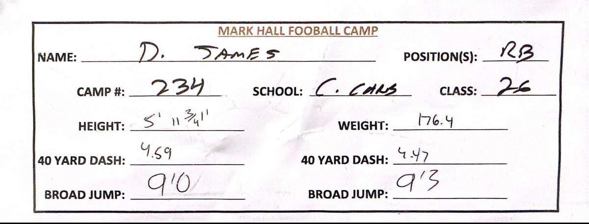 Thank you <a href="/CoachHallUNCP/">Mark Hall</a> <a href="/harrisBcoachin/">𝐂𝐨𝐚𝐜𝐡 𝐁𝐫𝐲𝐚𝐧 𝐇𝐚𝐫𝐫𝐢𝐬</a> <a href="/UNCP_Football/">UNCP Braves Football</a> for a great camp experience. Clocked a 4.47 40 Yard Dash. Truly blessed and thankful

<a href="/govikingsfb/">Central Cabarrus Football</a> <a href="/DonnieKiefer10/">Donnie Kiefer</a> <a href="/JardaleBlakeney/">blake</a> <a href="/pepman704/">Matt Morrow</a>