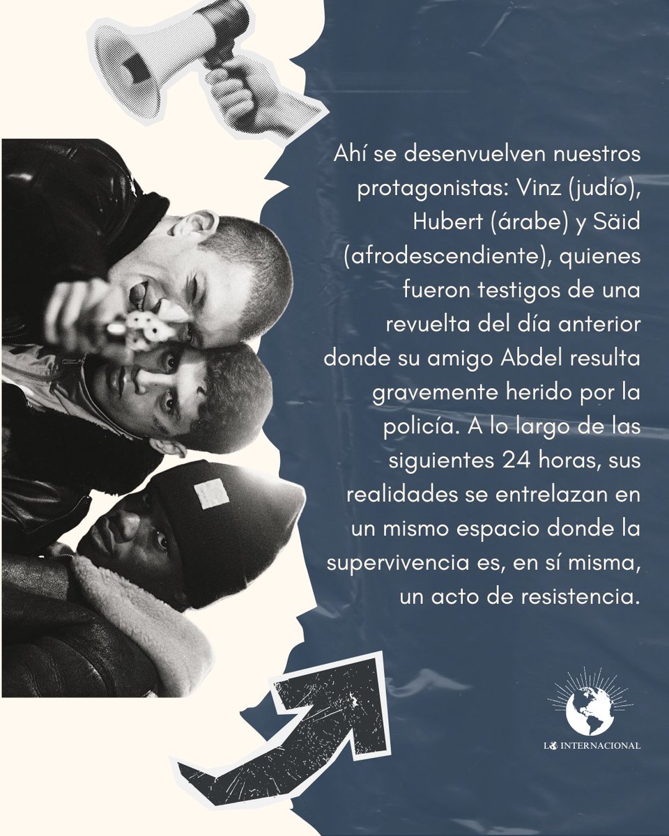 InternacionalLo's tweet photo. ¿No sabes qué ver este fin? 👀🍿
Te recomendamos "La Haine" (1995), película francesa del Director M. Kassovitz, que refleja el racismo presente en las periferias, pero también la resistencia de las juventudes...❤️‍🔥🎬
🔗:https://t.co/3SsnsxVh40

#BUAP #cinefrancés #lointernacional https://t.co/JrGNz1Hb7o