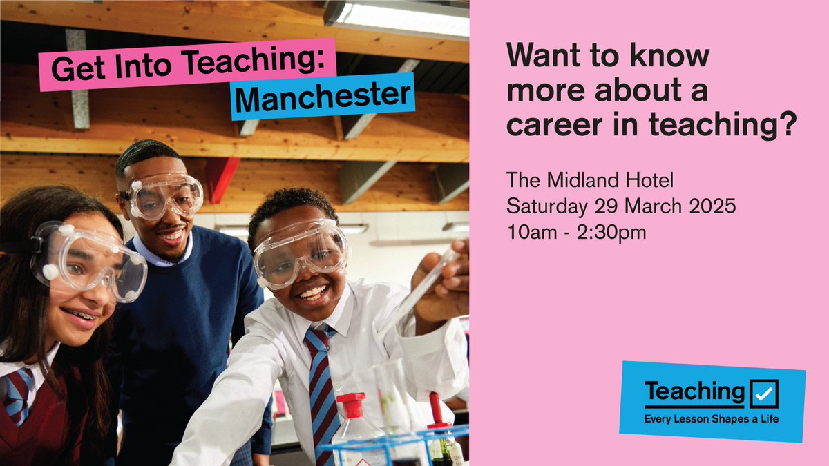The Yorkshire Rose Teaching Partnership (@theyorkshirero2) on Twitter photo Come to chat to us today about training to become a teacher. We are in Manchester at the Train to Teach event. Call in to The Midland Hotel from 10am - 2.30pm to find out more. See you soon!
<a href="/NatInstTeaching/">National Institute of Teaching</a> <a href="/getintoteaching/">Teaching</a> <a href="/Trinityteach/">Trinity Institute of Education</a> <a href="/CKTSHub/">Calderdale & Kirklees Teaching School Hub</a> #manchester Come to chat to us today about training to become a teacher. We are in Manchester at the Train to Teach event. Call in to The Midland Hotel from 10am - 2.30pm to find out more. See you soon!
<a href="/NatInstTeaching/">National Institute of Teaching</a> <a href="/getintoteaching/">Teaching</a> <a href="/Trinityteach/">Trinity Institute of Education</a> <a href="/CKTSHub/">Calderdale & Kirklees Teaching School Hub</a> #manchester