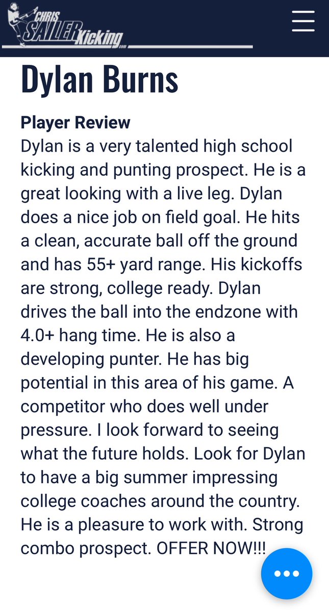Dylan Burns (@dylanbu1551) on Twitter photo Thank you <a href="/Chris_Sailer/">Chris Sailer Kicking</a> for the 5 star kicker rating and the #26 kicker in the 🇺🇸. And the 4.5 star punter rating with #30 in the 🇺🇸. Can’t wait for Top12 Camp! Thank you <a href="/Chris_Sailer/">Chris Sailer Kicking</a> for the 5 star kicker rating and the #26 kicker in the 🇺🇸. And the 4.5 star punter rating with #30 in the 🇺🇸. Can’t wait for Top12 Camp!