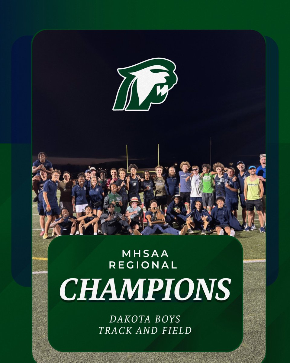 Congratulations to Dakota's Boys's Track and Field team on winning the MHSAA Regional Championship #cougarpride