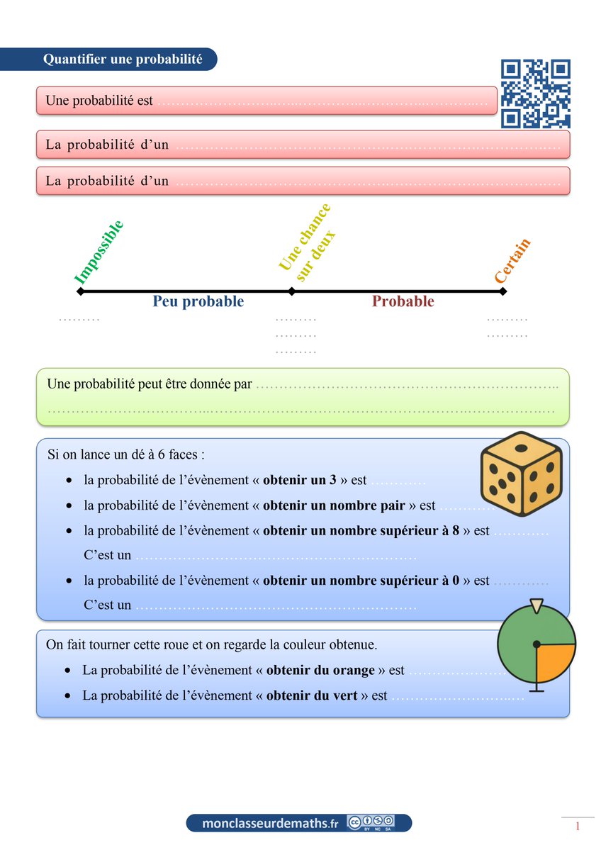 jy_labouche's tweet photo. 🎲 Probabilités – Cycle 3 (2025)
Déterminer une probabilités ; les arbres et les tableaux. Séquence pour la classe de 6e. Feuilles de cours à compléter avec les vidéos correspondantes (QR-Codes).
➡️ https://t.co/qZM1Up5xWR
#maths #cycle3 #probas #teamPE #programmes2025 https://t.co/AnyblsTio0