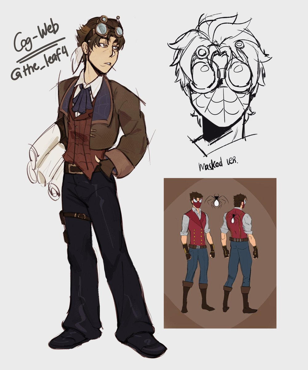 the_leaf4's tweet image. I should probably have a new pinned for Cog-Web, his design has come a long way since!

So, here we go! Spider-Man of earth 1823: Cog-Web AKA Victor Mason
(Art by: @/Rick_T19 @/11Assei @/nnsa_nch) (and of course, the person who redesigned him in the first place @/evilpotchi)