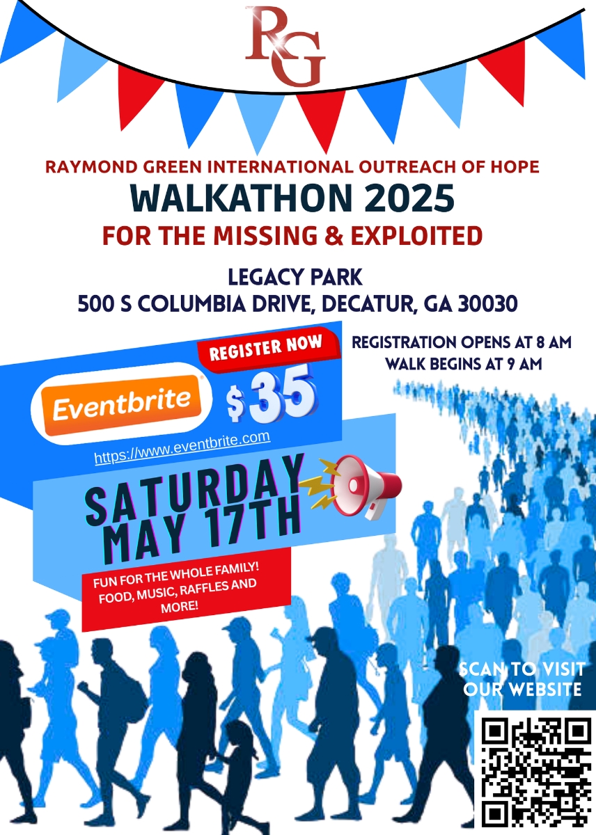 MJamisononline's tweet photo. The Raymond Green International Outreach Of Hope Walkathon 2025 for the Missing &amp; Exploited at Legacy Park located at 500 South Columbia Drive in Decatur, GA. on (Saturday) May 17th, 2025...  Registration begins at 8:00AM - The Walk starts at 9:00AM.  #nationalmissingchildrenday https://t.co/rmoBXalCeQ
