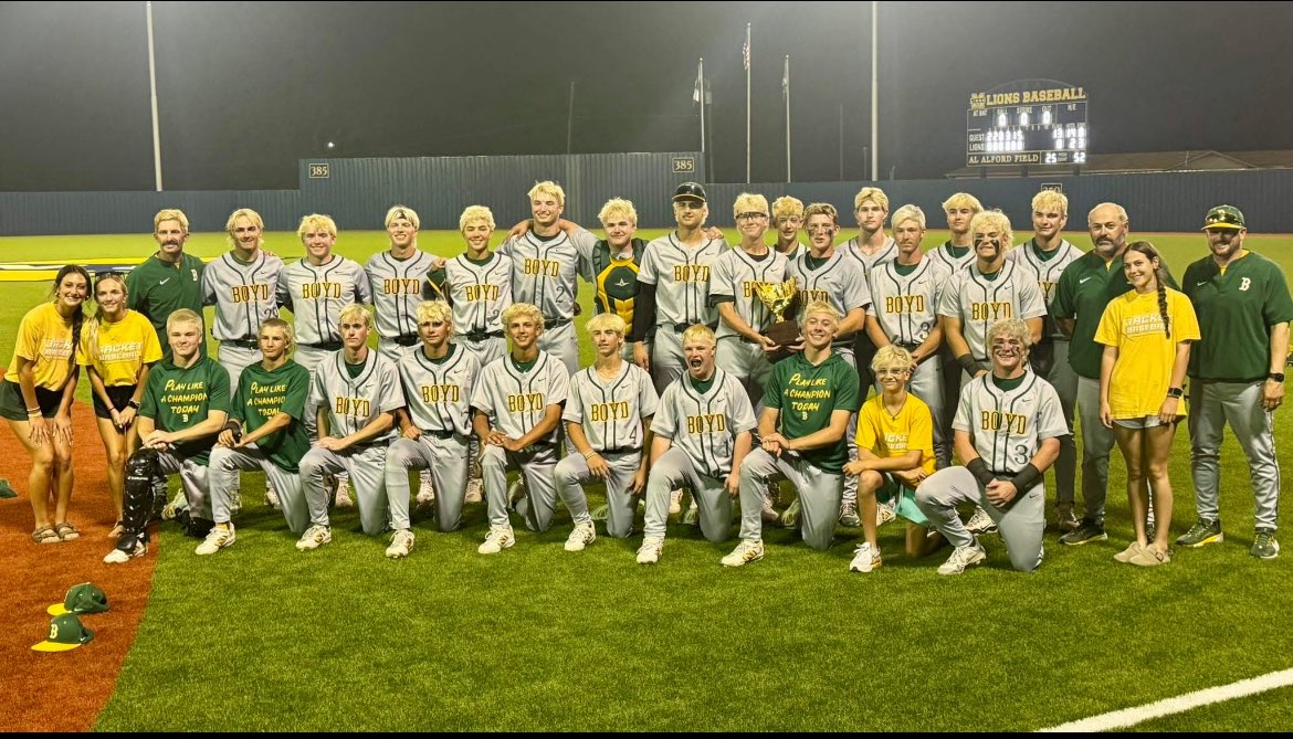BOYD YELLOWJACKET BASEBALL (@boydjacketbsb) on Twitter photo Regional Semi-Final Champs! The Jackets sweep Grand Saline with 13-0 win!
W: <a href="/mcintire_will/">Will McIntire-2027</a> 5ip, 1H, 10K, 0BB
2B: <a href="/Jwithers07/">Jeston withers</a> (2), <a href="/ColtonPatton_40/">Colton Patton</a> , <a href="/kclary_23/">Keelan Clary</a>
3B: <a href="/ColtonPatton_40/">Colton Patton</a>
HR: <a href="/mcintire_will/">Will McIntire-2027</a>
Record 31-5
<a href="/3ATxHsBaseball/">3ATxHsBaseball</a> <a href="/WCMSports/">WCMSports</a> Regional Semi-Final Champs! The Jackets sweep Grand Saline with 13-0 win!
W: <a href="/mcintire_will/">Will McIntire-2027</a> 5ip, 1H, 10K, 0BB
2B: <a href="/Jwithers07/">Jeston withers</a> (2), <a href="/ColtonPatton_40/">Colton Patton</a> , <a href="/kclary_23/">Keelan Clary</a>
3B: <a href="/ColtonPatton_40/">Colton Patton</a>
HR: <a href="/mcintire_will/">Will McIntire-2027</a>
Record 31-5
<a href="/3ATxHsBaseball/">3ATxHsBaseball</a> <a href="/WCMSports/">WCMSports</a>