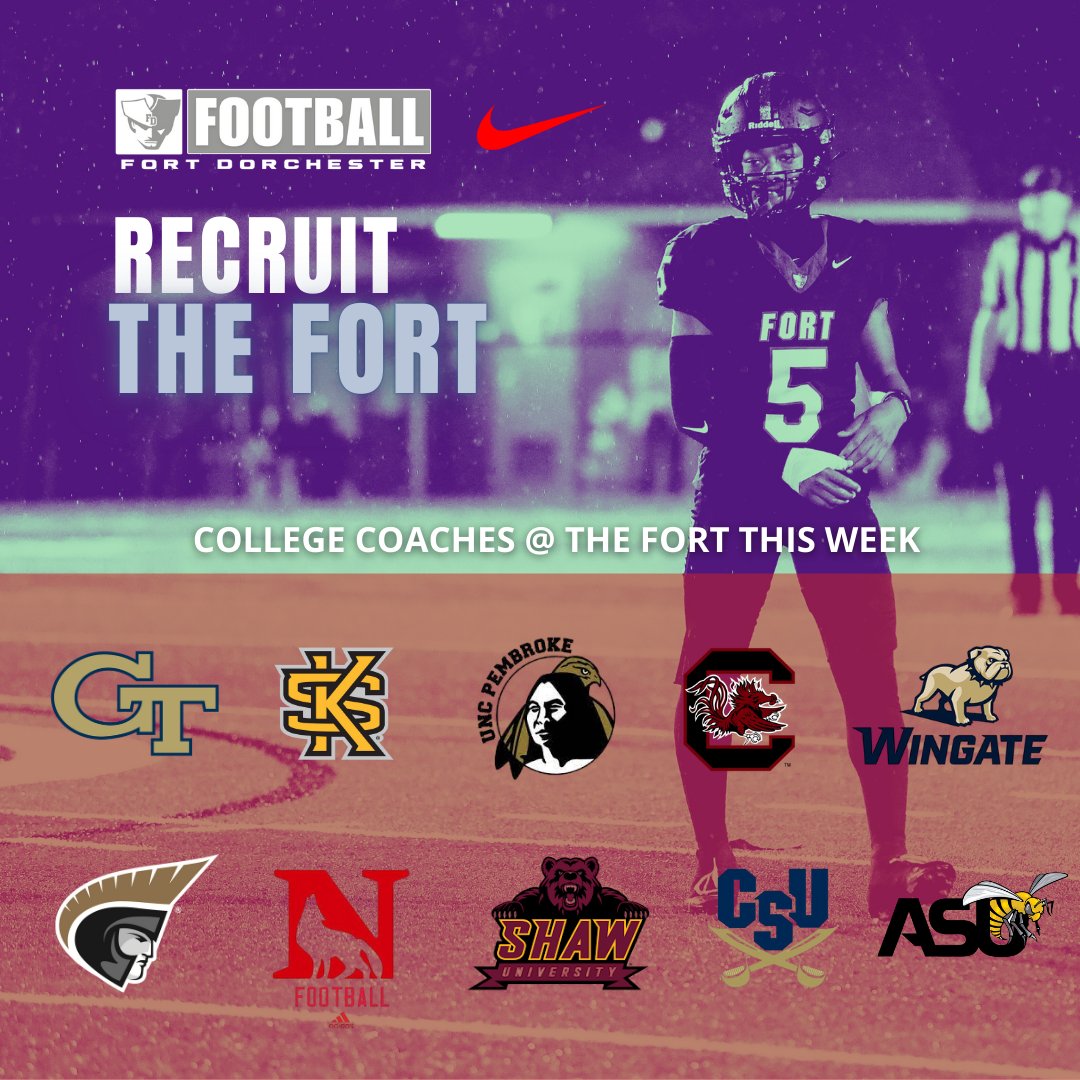 Thanks to the following college coaches for evaluating our players at THE FORT this week. #recruitthefort #bluecollarboys #buildthemanbuildtheteam