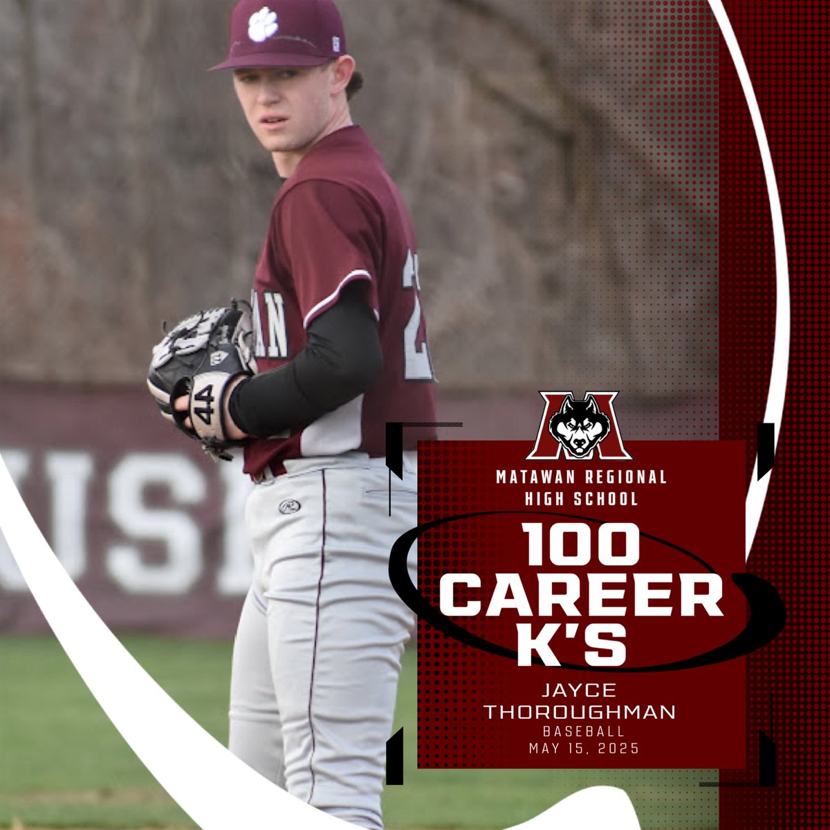 Congratulations to Jayce Thoroughman on recording his 100th career strikeout yesterday in a 12-1 win over Long Branch High School! Jayce was lights out on the mound, tallying 13 strikeouts in the game.