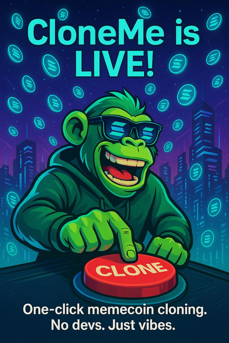 CloneMeFun's tweet image. CloneMe is LIVE.
The button is real. The clones are real. The $SOL is VERY real.
No code. Just vibes.
Press 👇
cloneme.fun
Follow + Subscribe for full release.
 #CloneMeFun #Solana #Dege