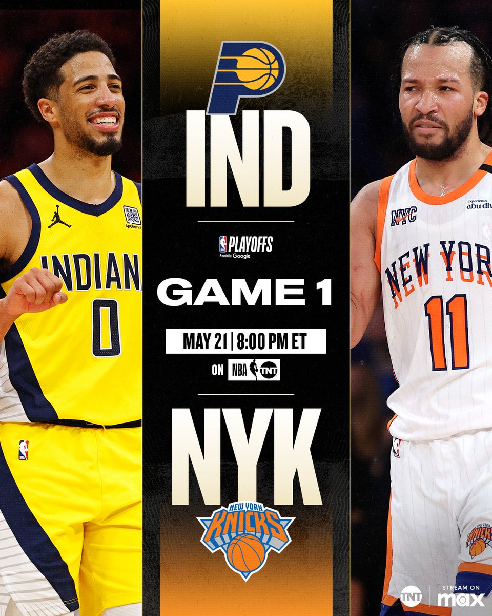NBA on TNT (@nbaontnt) on Twitter photo The Eastern Conference Finals goes down on TNT 🙌
<a href="/Pacers/">Indiana Pacers</a> vs <a href="/nyknicks/">NEW YORK KNICKS</a> tips off Wed 5/21 at 8:00pm ET The Eastern Conference Finals goes down on TNT 🙌
<a href="/Pacers/">Indiana Pacers</a> vs <a href="/nyknicks/">NEW YORK KNICKS</a> tips off Wed 5/21 at 8:00pm ET