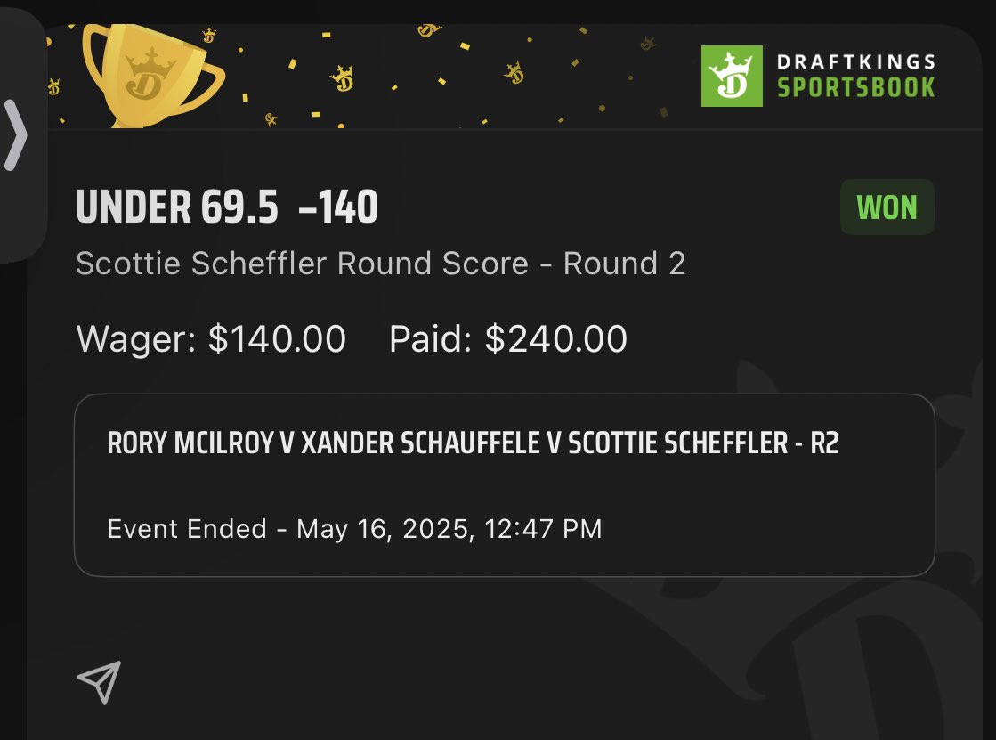 SixFigureSport3's tweet image. Vegas gave me under 69.5 like it was a challenge. I took their money and their pride. 💀 

#GamblingCommunity #DraftKings #JoinVip #PGAChampionship #StraightBets